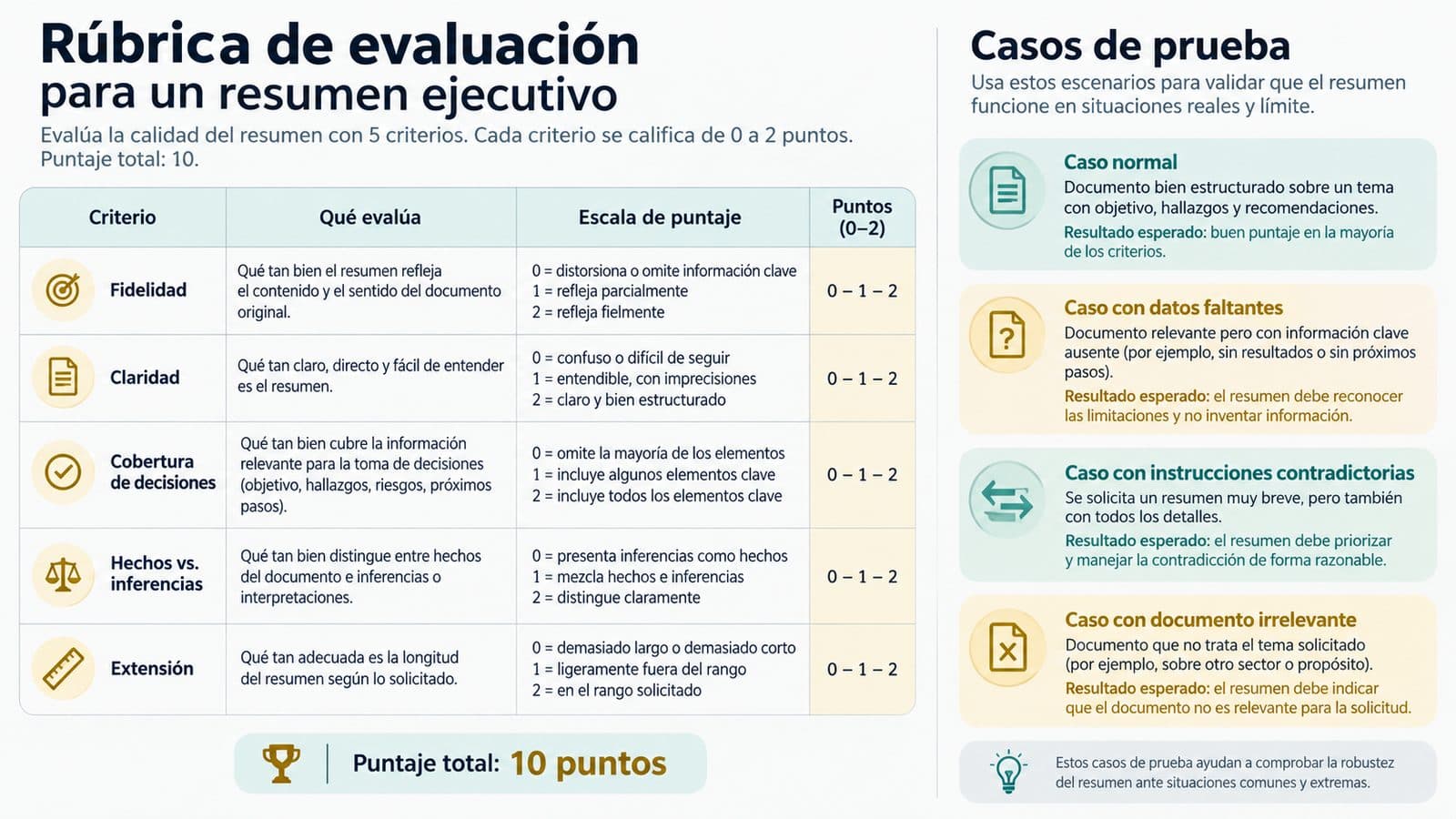 Rúbrica para evaluar un resumen ejecutivo con IA