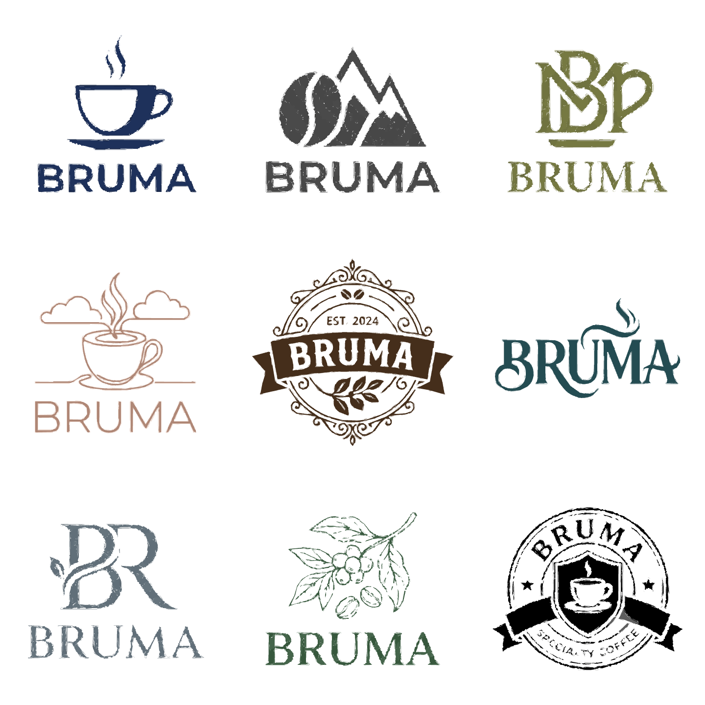 Nueve propuestas de logo para Cafetería · BRUMA